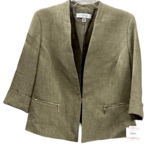 KASPER NWT 3/4 Sleeve Suit One Button Blazer Cypress Gray Sz 10 $119 - Picture 4 of 6